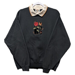 90s / Y2K Fall Flower Collared Granny Crewneck Sweatshirt
